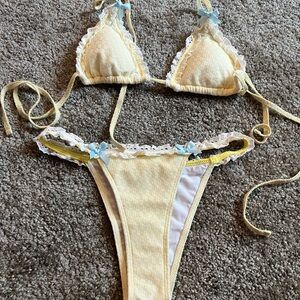 Yellow Lace Trim Bikini Set